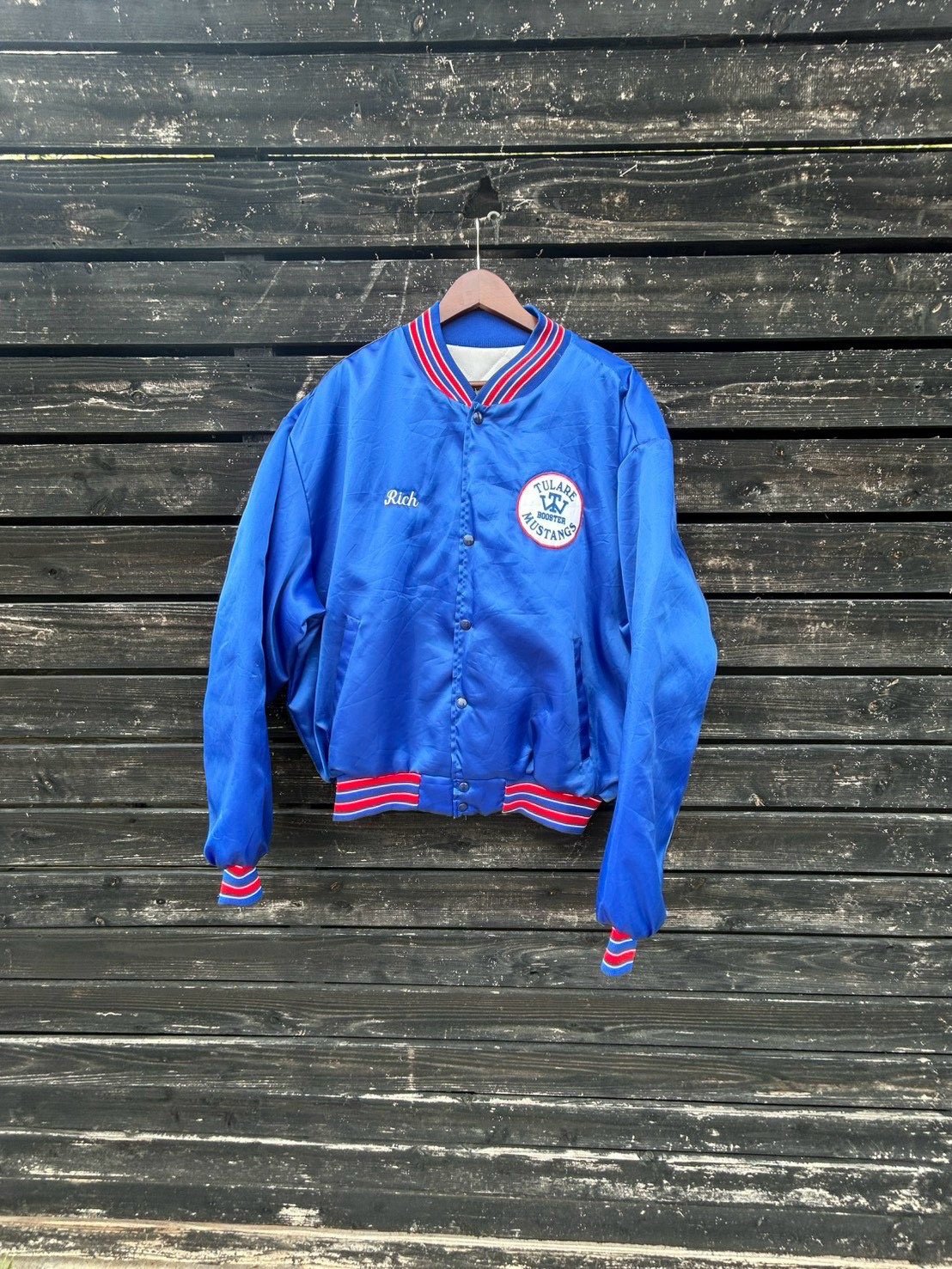 Swingster USA製 ヴィンテージ ナイロンスタジャン WESTERN TULARE MUSTANGS XXL